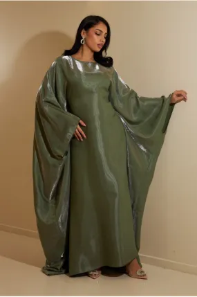 Abaya kaki à manches chauves-souris satinée