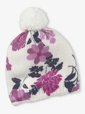 Bonnet fille en maille fine imprimé fleurs rose imprimé - Vertbaudet