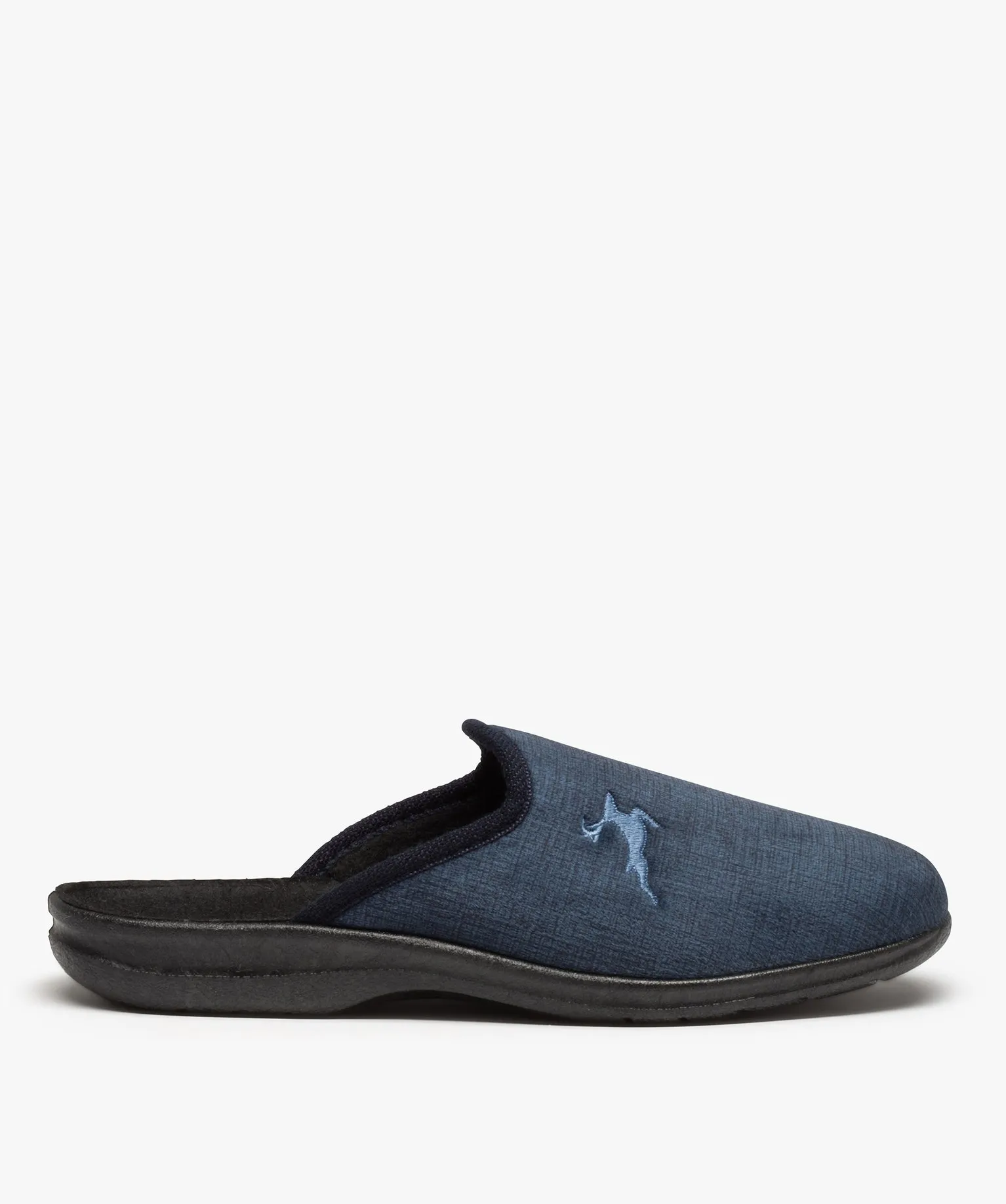 chaussons mules en velours ras avec broderie homme bleu standard