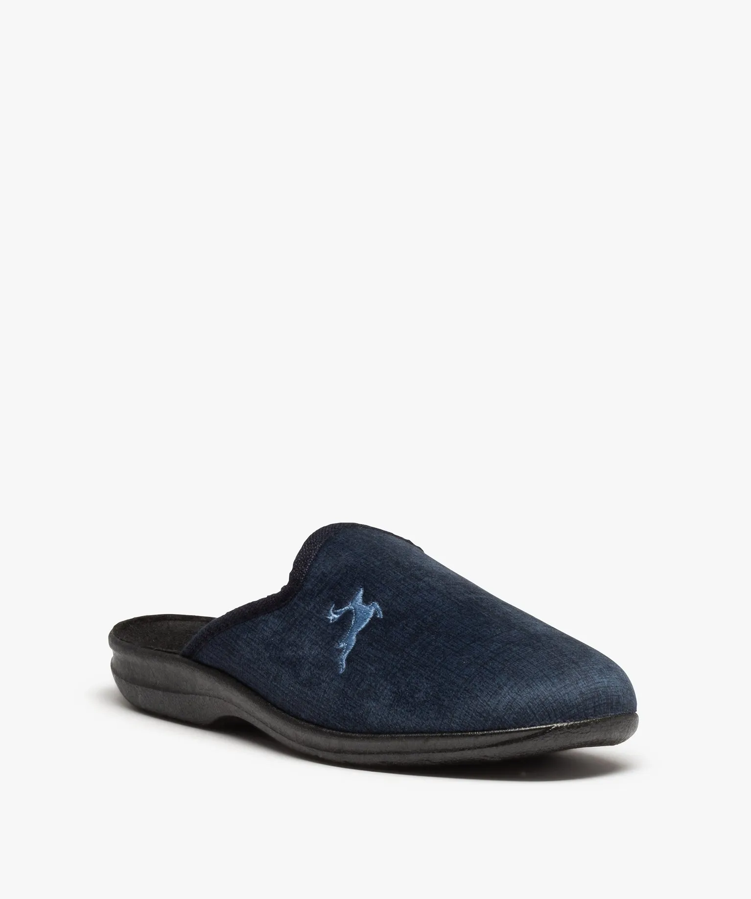 chaussons mules en velours ras avec broderie homme bleu standard