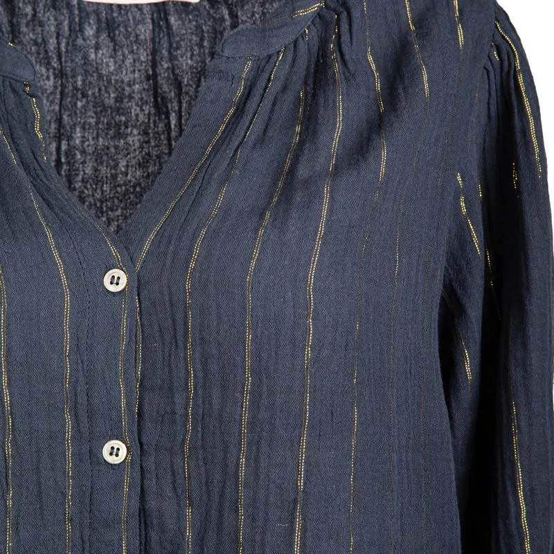 Chemise col V bleu foncé légère à rayures femme LA PETITE ETOILE à 