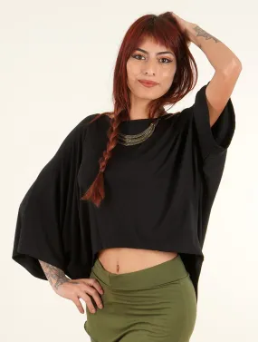 Crop top à manches chauve-souris  Daedra, Noir