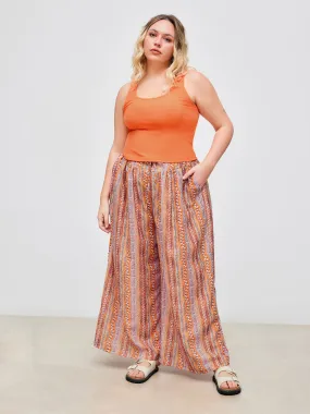 Débardeur uni à encolure dégagée tissé & Pantalon large à taille moyenne Aztec Curve & Plus