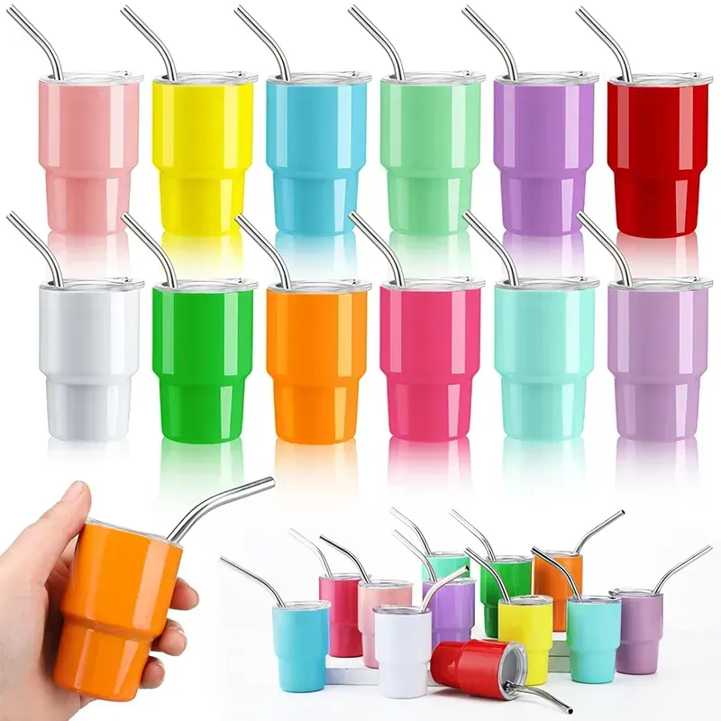 En Gros 2oz Mini Tumbler Double En Acier Inoxydable Tasse À Vide Sublimation Shot Verre Gobelets Tasses Avec Paille Et Couvercle