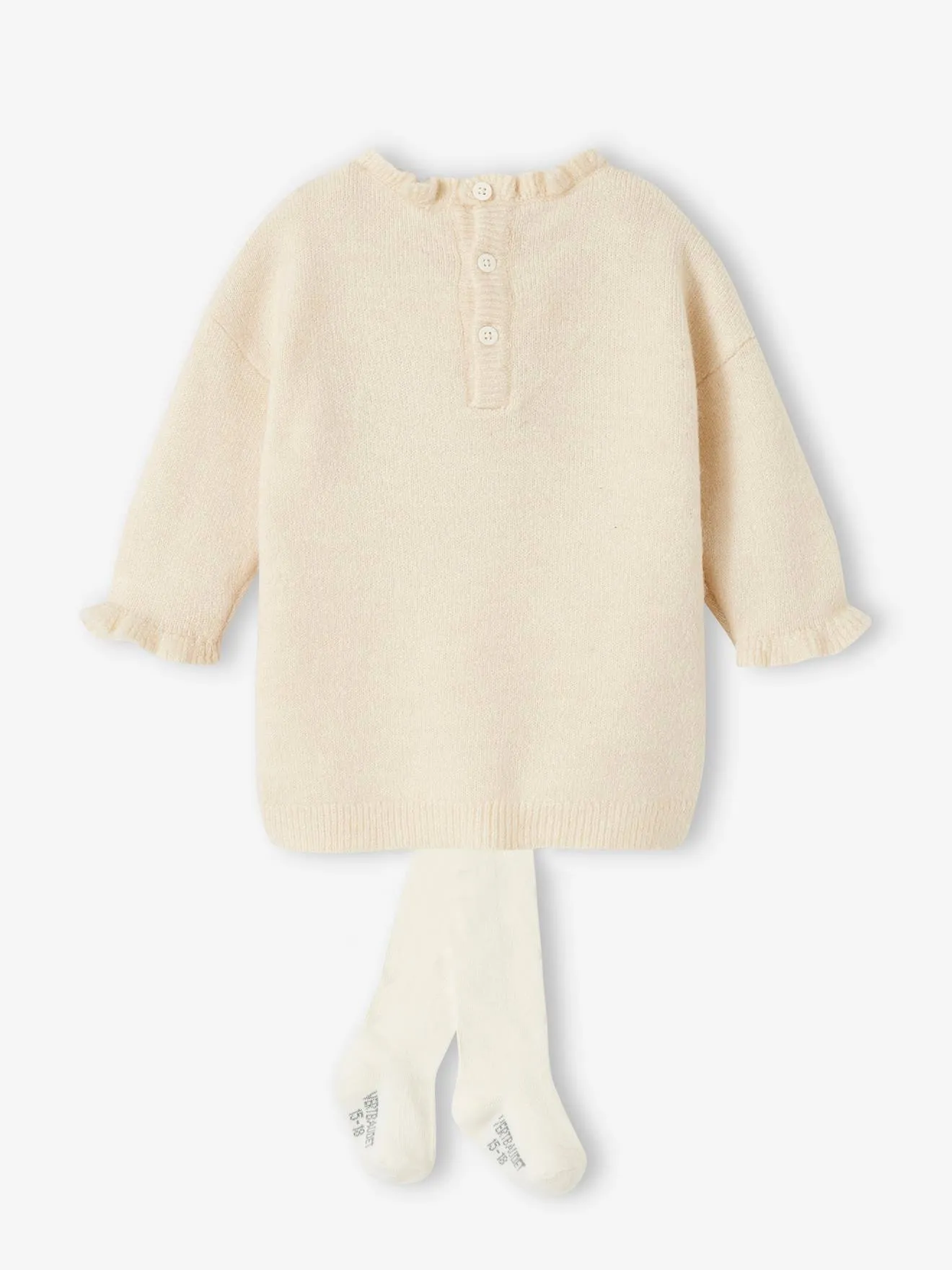 Ensemble de Noël bébé robe en tricot motif renne + collant écru - Vertbaudet