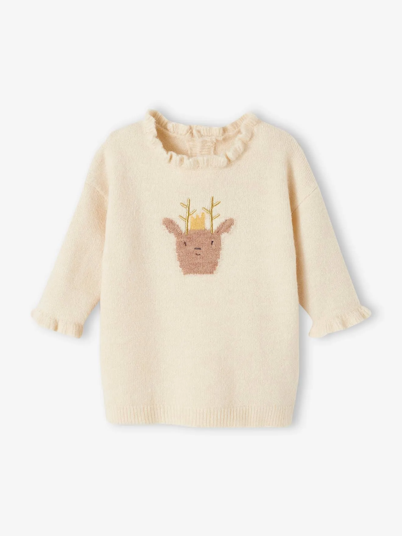 Ensemble de Noël bébé robe en tricot motif renne + collant écru - Vertbaudet