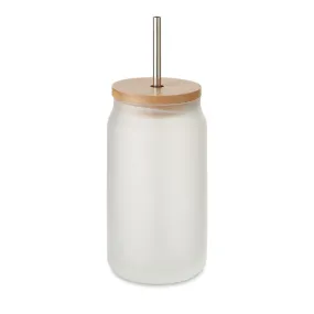 Gobelet réutilisable à personnaliser en verre avec couvercle en bambou et paille en inox - 400ml - JARBLIM- Vertlapub