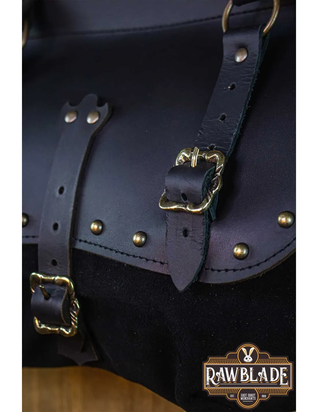 Grand sac médiéval en cuir Agor - Noir ⚔️ Boutique Épées