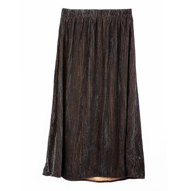 Jupe midi en velours yoya choco/noir Femme LA PETITE ETOILE à prix 