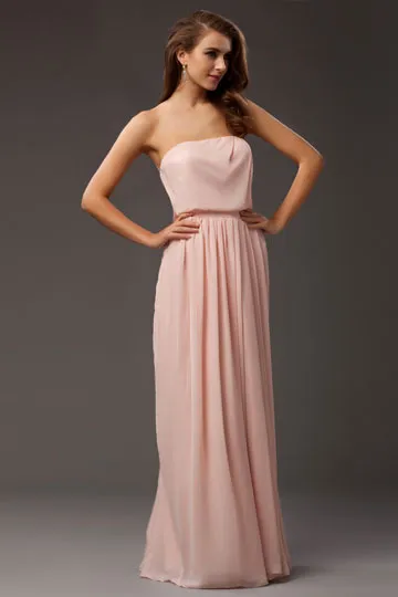 Longue robe du soir rose bustier en mousseline