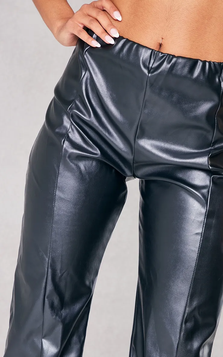 Pantalon droit en PU noir à détail coutures