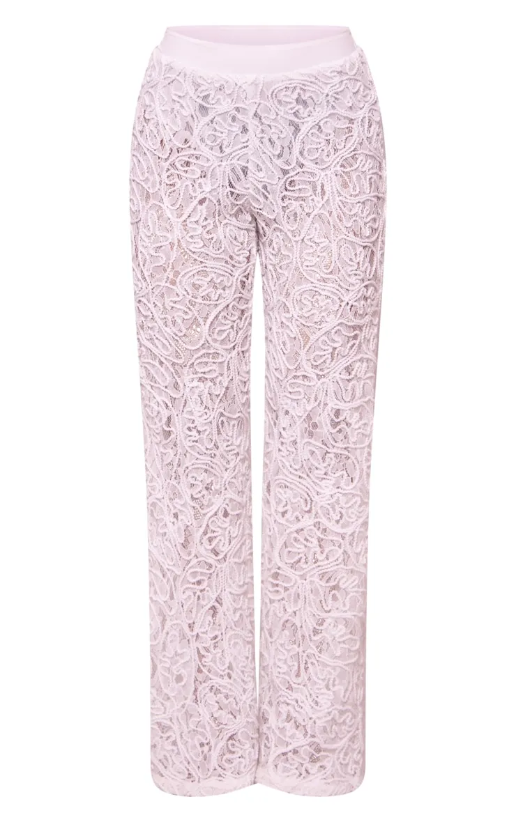 Pantalon large blanc deluxe en dentelle jacquard tissée