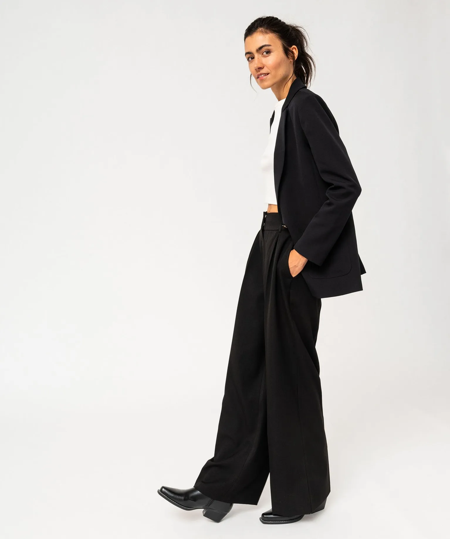 Pantalon large à pinces femme noir