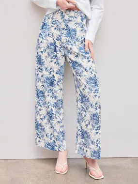 Pantalon large à taille haute et poches florales