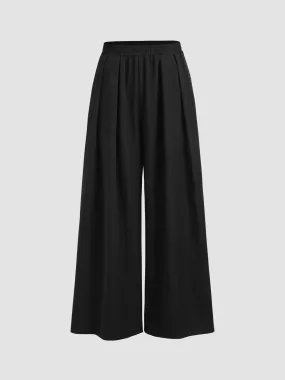  Pantalon large à taille haute uni