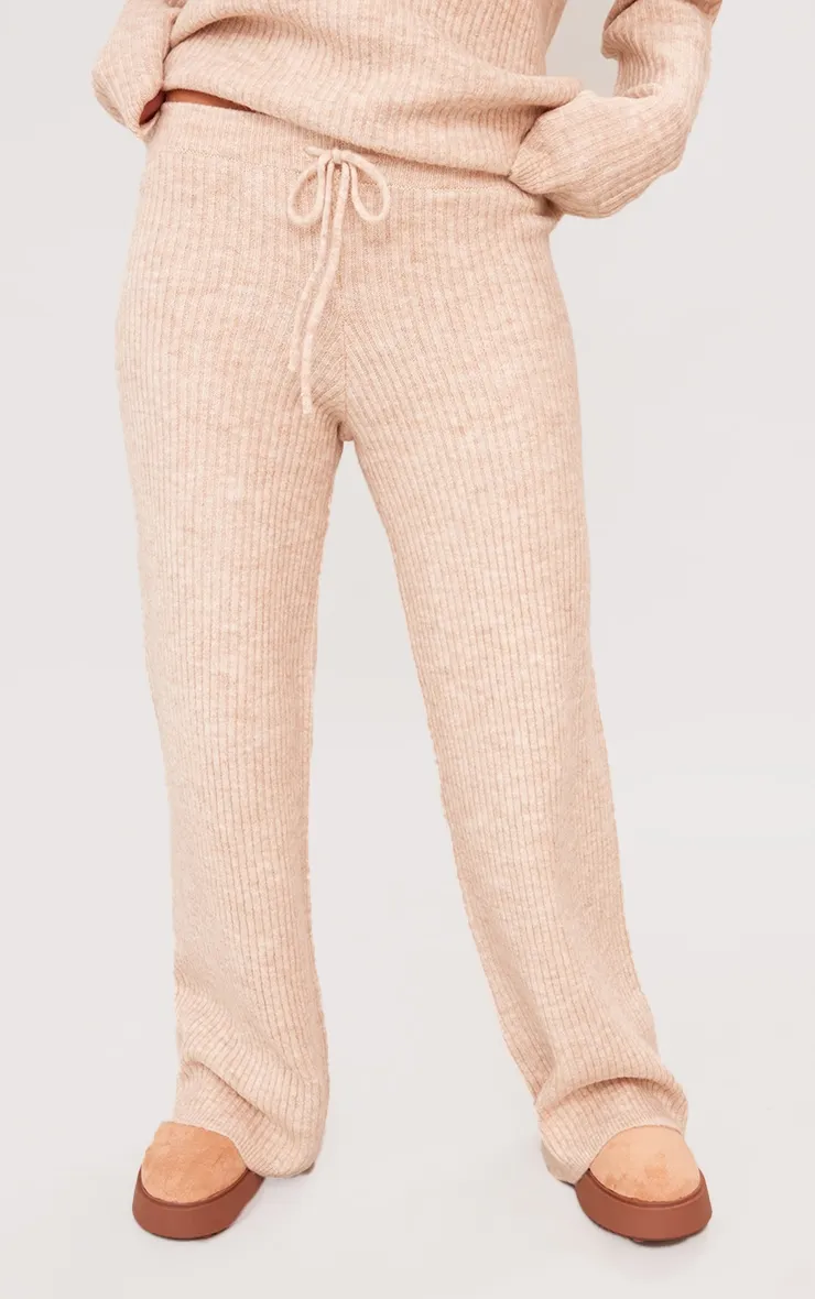 Petite Pantalon large en maille tricot avoine