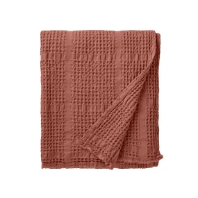 Plaid nid d'abeille jacquard en coton, Yogi, Terre cuite | 3 Suisses