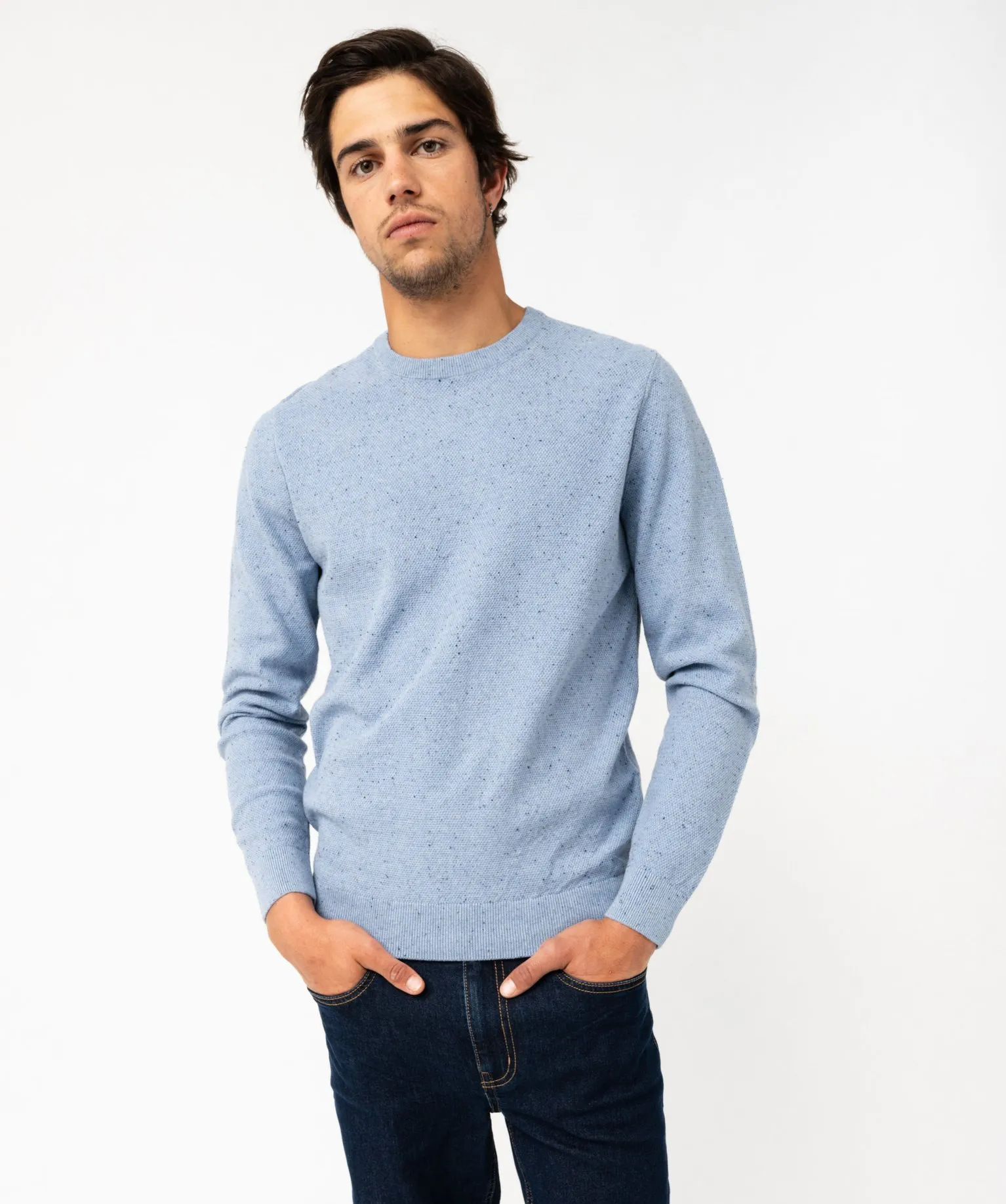 Pull en maille fine mouchetée homme bleu