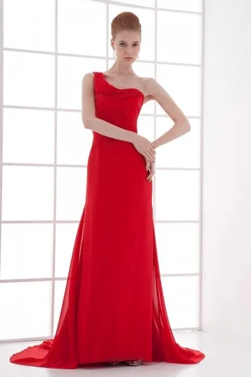 Robe asymétrique ligne A en mousseline rouge pour soirée mariage