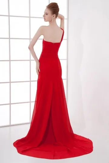 Robe asymétrique ligne A en mousseline rouge pour soirée mariage