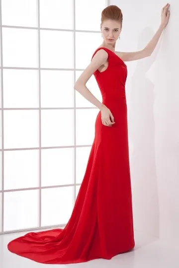 Robe asymétrique ligne A en mousseline rouge pour soirée mariage