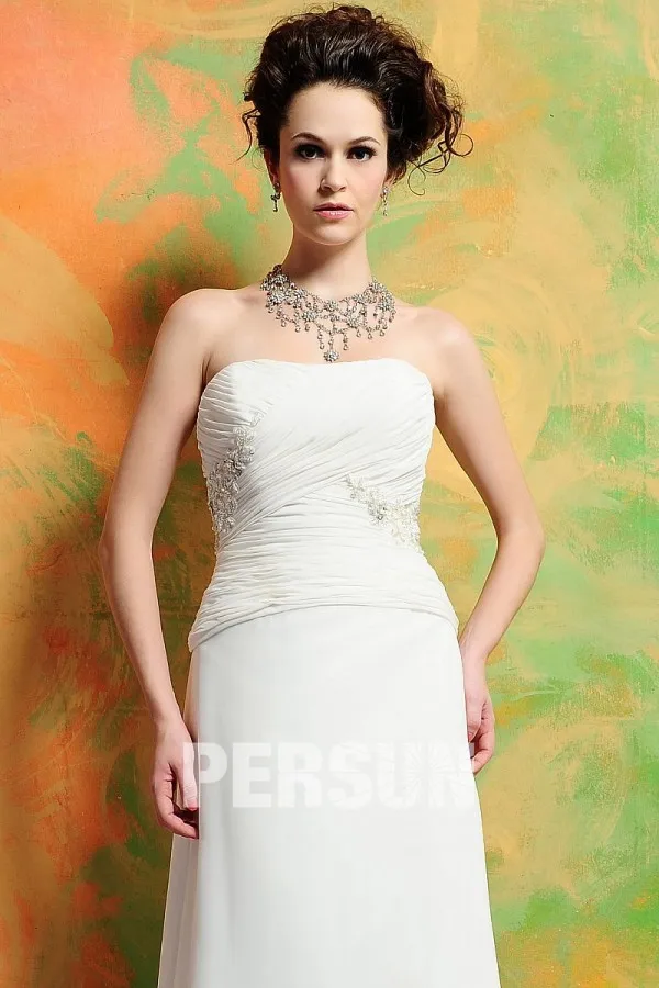 Robe bustier pour mariage ruchée en mousseline