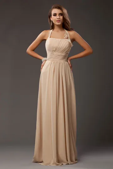 Robe chic col halter longue pour soirée de mariage en mousseline