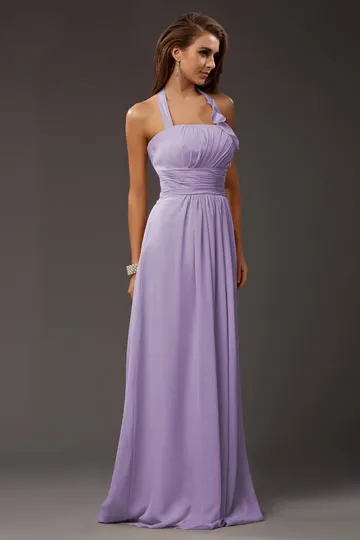 Robe chic col halter longue pour soirée de mariage en mousseline