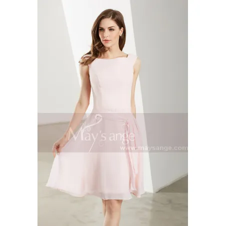 Robe Courte Cocktail Rose Pale Simple En Mousseline