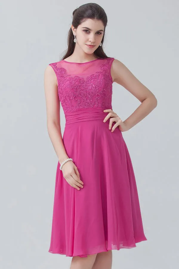 Robe courte fuchsia dos transparent boutonné en mousseline