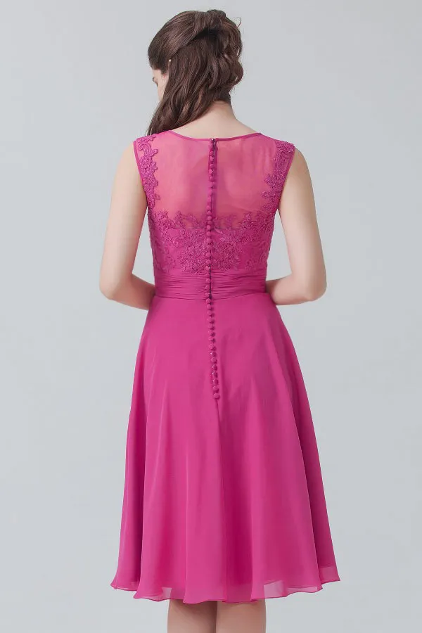 Robe courte fuchsia dos transparent boutonné en mousseline