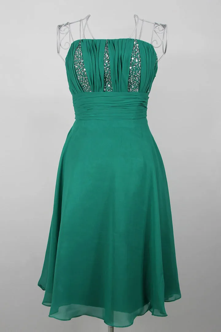 Robe de cocktail verte mignonne empire bustier courte au genou en Mousseline