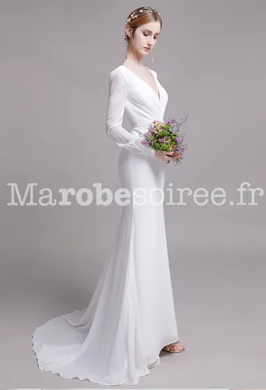 Robe de mariée sirène manches longues Réf M2138 - Sur demande en Mousseline