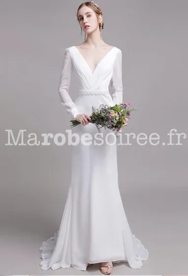 Robe de mariée sirène manches longues Réf M2138 - Sur demande en Mousseline