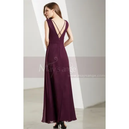 Robe De Soirée Longue bretelles croise Mauve En Mousseline