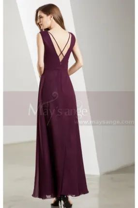 Robe De Soirée Longue bretelles croise Mauve En Mousseline