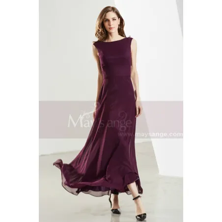 Robe De Soirée Longue bretelles croise Mauve En Mousseline