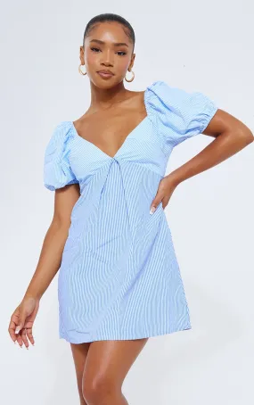 Robe droite rayée bleue à manches bouffantes