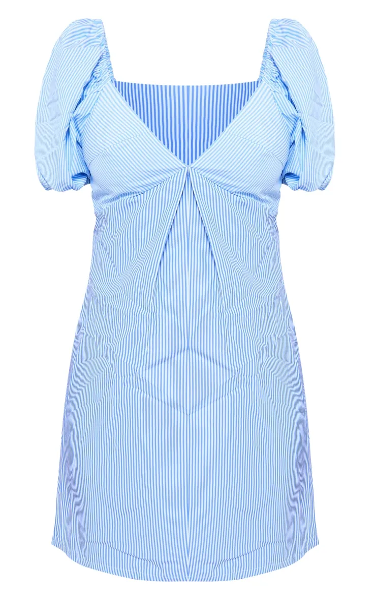 Robe droite rayée bleue à manches bouffantes