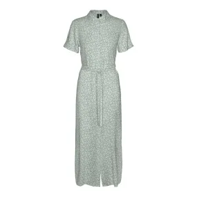 Robe longue manches courtes à petites fleurs verte Femme VERO MODA à 