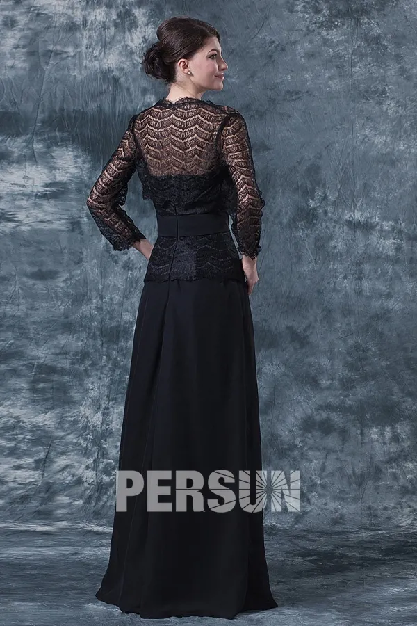 Robe longue pour mère du marié dentelle en mousseline noire