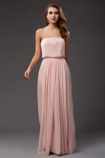 Robe maxi rose bustier ligne A en mousseline pour soirée Noël - Robedesoireelongue.fr