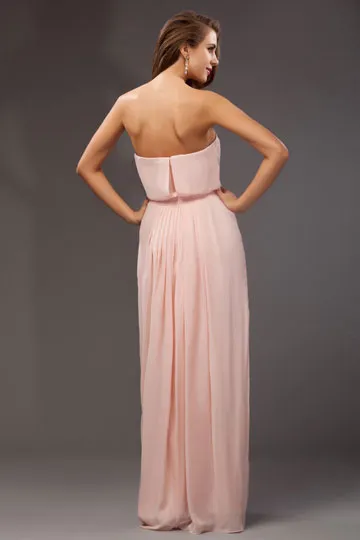 Robe maxi rose bustier ligne A en mousseline pour soirée Noël - Robedesoireelongue.fr