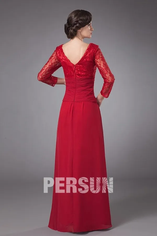 Robe mère de mariée rouge col V longue en mousseline