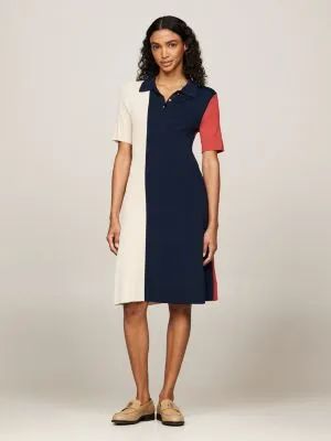 Robe polo moulante colour-block en tricot | Bleu | Tommy Hilfiger