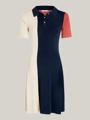 Robe polo moulante colour-block en tricot | Bleu | Tommy Hilfiger