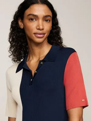 Robe polo moulante colour-block en tricot | Bleu | Tommy Hilfiger