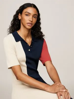 Robe polo moulante colour-block en tricot | Bleu | Tommy Hilfiger