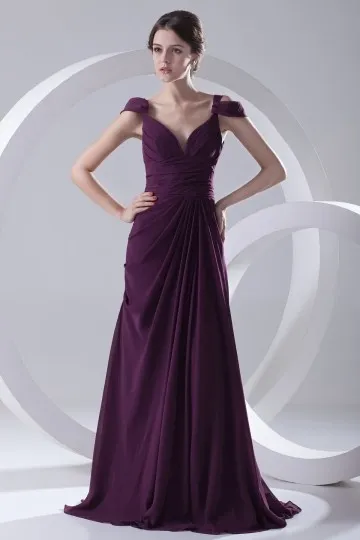 Robe sexy violette dos décolleté V à mancheron empire en mousseline - Robedesoireelongue.fr