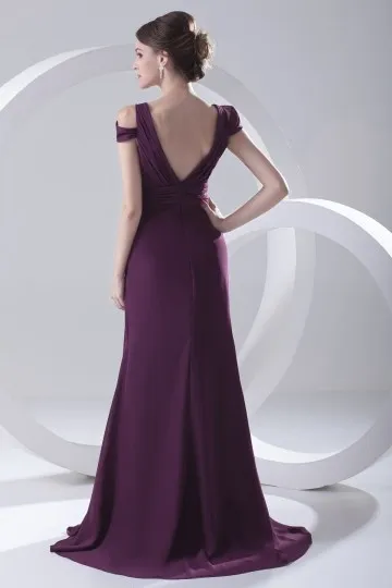 Robe sexy violette dos décolleté V à mancheron empire en mousseline - Robedesoireelongue.fr